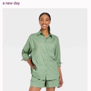 A New Day Women's Sage Button-Down Shirt